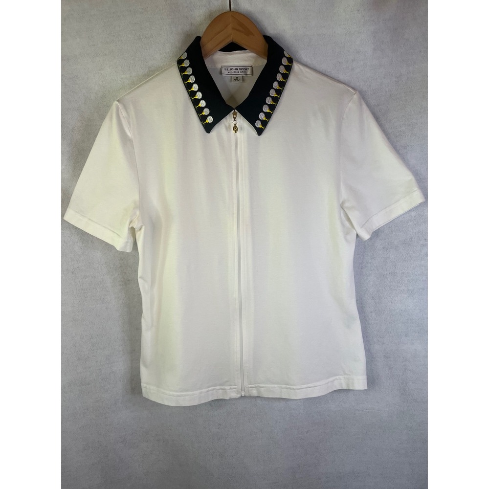 ST. JOHN SPORT Vintage Full Zip Golf Shirt Short Sleeve Sz M